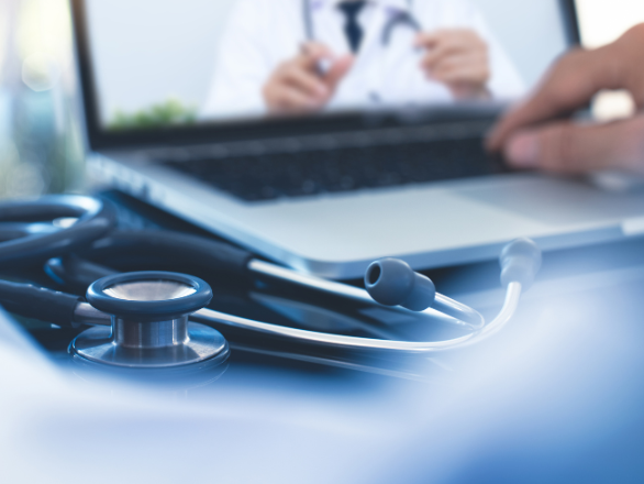 Close-up of a virtual instructor on a computer