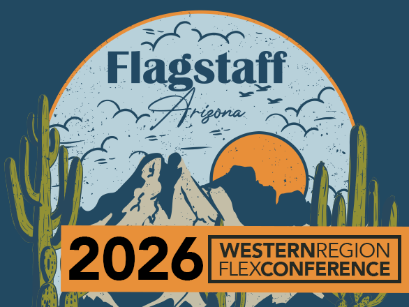 2026 Western Region FLEX Conference branding. Wednesday, June 4 - Friday, June 6. Flagstaff, Arizona