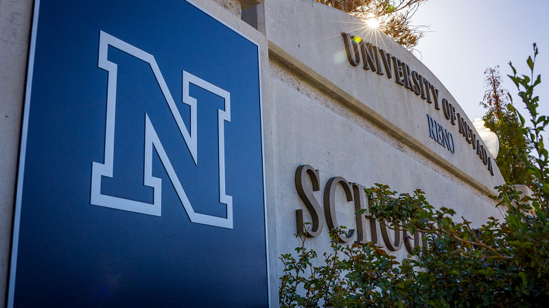 University of Nevada, Reno School of Medicine sign with the Nevada “N” logo