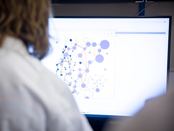 A data scientist reviews a data tree on a computer screen