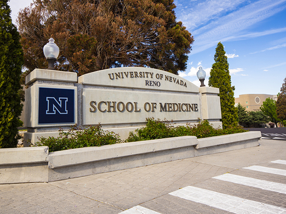 The University of Nevada, Reno School of Medicine sign on campus.
