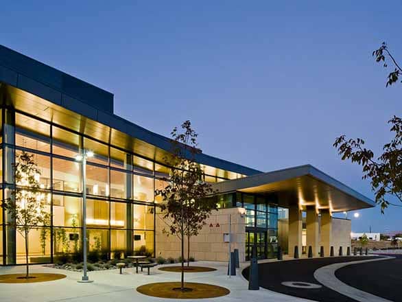 exterior of the center for molecular medicine at night