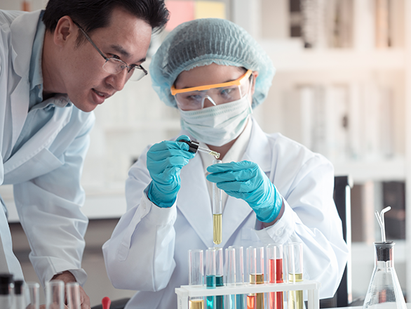 health care professionals in research lab