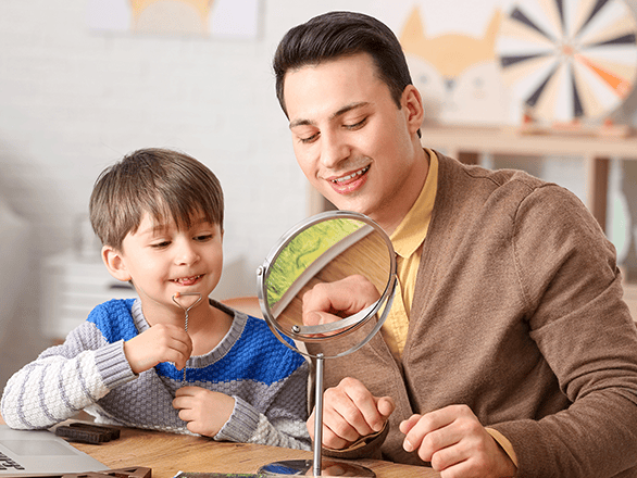 speech pathologist with patient in clinical setting