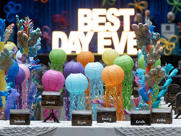 Jellyfish decorations and treasure chest reveal items on a table.